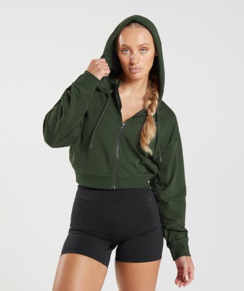 Women's Gymshark GS Power Cropped Zip Hoodie Olive | CA A8056D